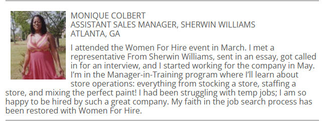 A candidate finding success at a Women for Hire job fair