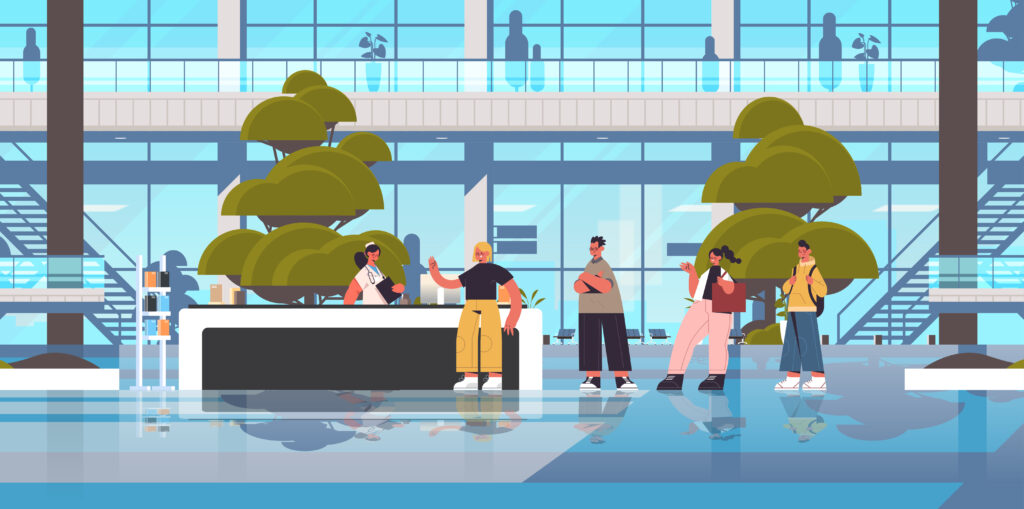 students visiting an employer's office as part of recruiting event ideas