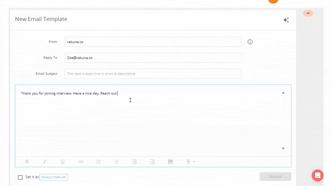 Rakuna content AI creating email templates