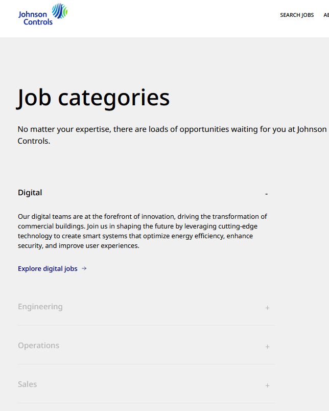 Johnson Controls' Job Filter & Categories